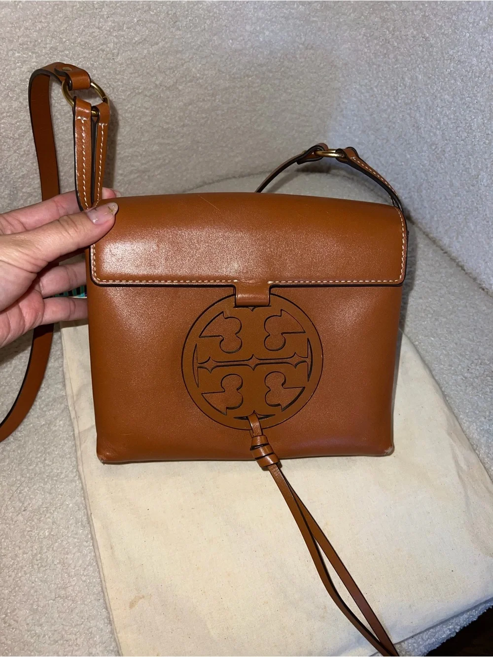 Tory Burch Tan Leather Logo Convertible Crossbody Bag